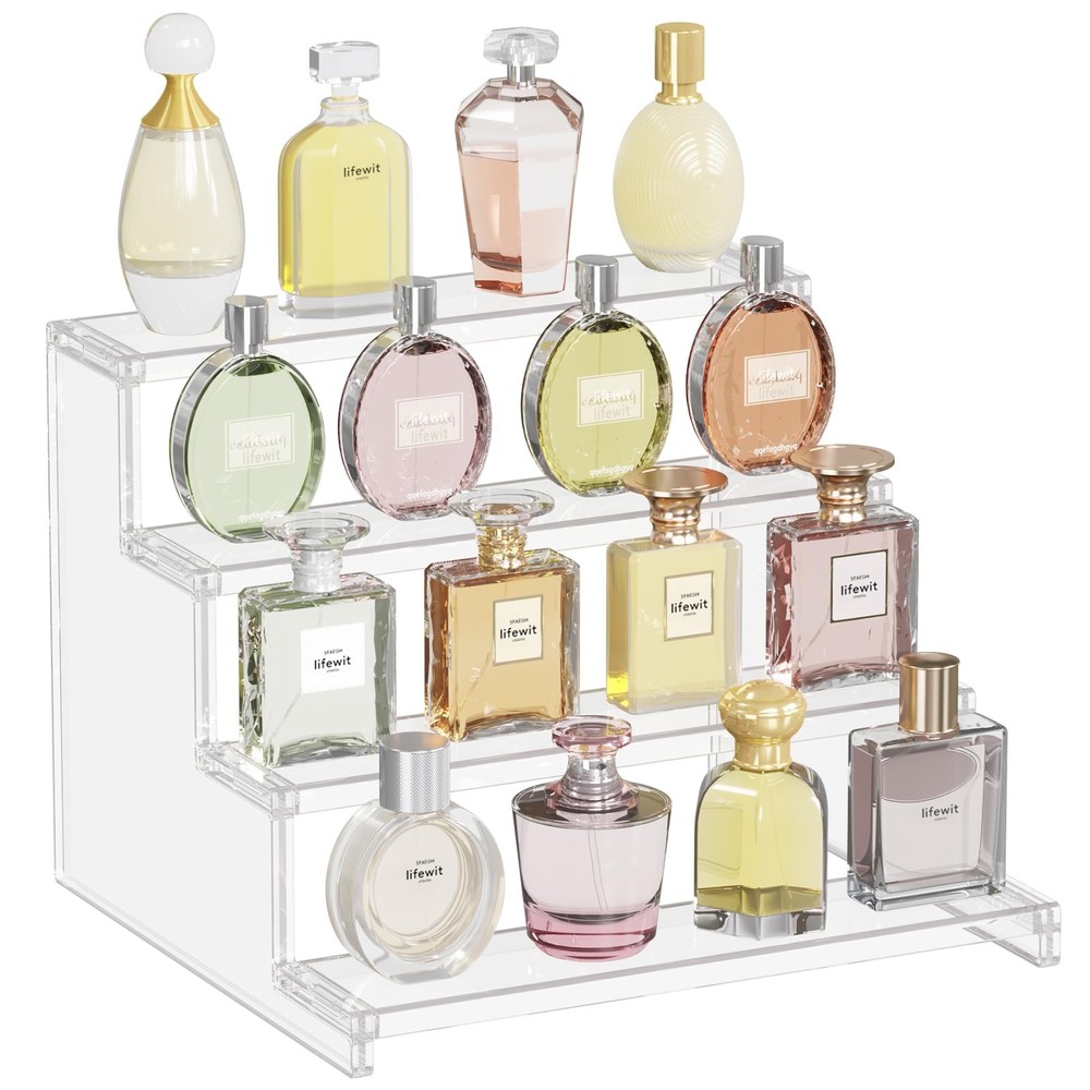 Lifewit 4 Tier Clear Display Riser Stand, Tool-free Assembly, 12 Inch Plastic