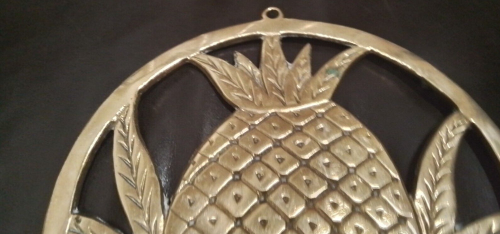 VINTAGE 7 3/4" Solid Brass Pineapple Design Footed Trivet Made In INDIA