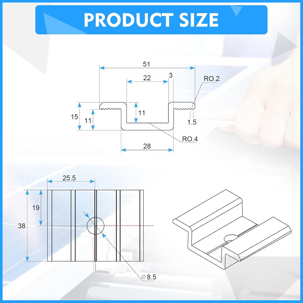 48 Pack Solar Panel Mid Clamps 1.06 Inch Solar Panel Bracket Aluminium Mounting