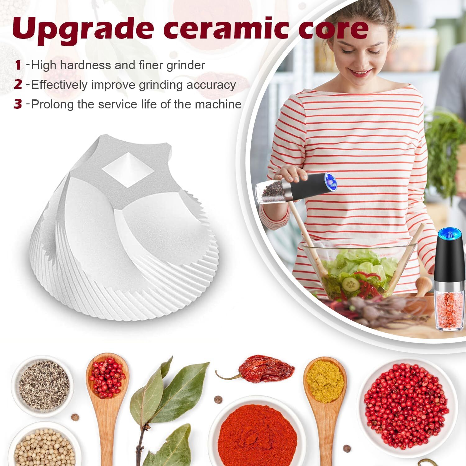 2 Pack Gravity Electric Salt and Pepper Grinder Mill Shaker Adjustable Automatic