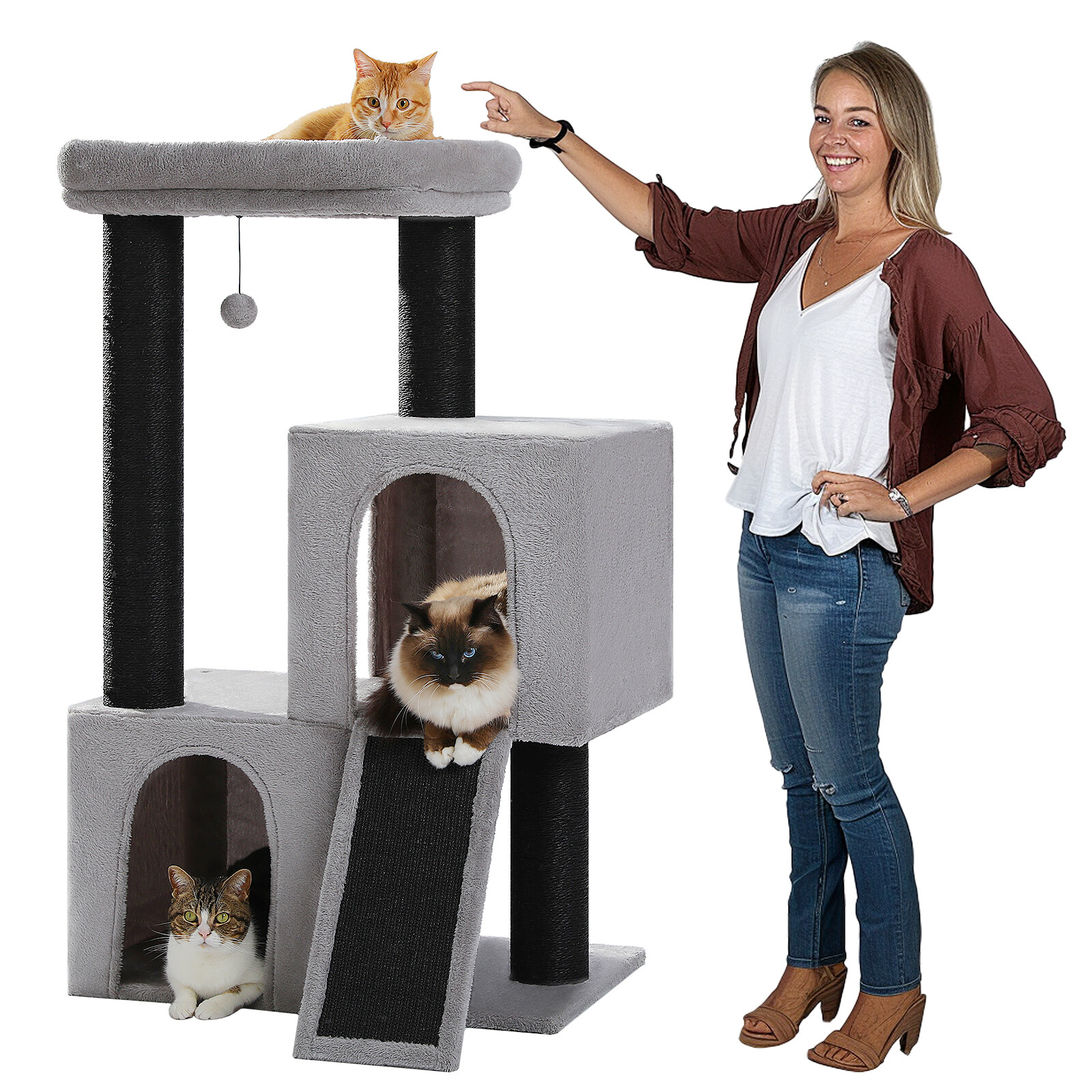 PAWZ Road Heavy Duty Cat Tree for Large Cats with 4.3" Thick Scratching Post Toy