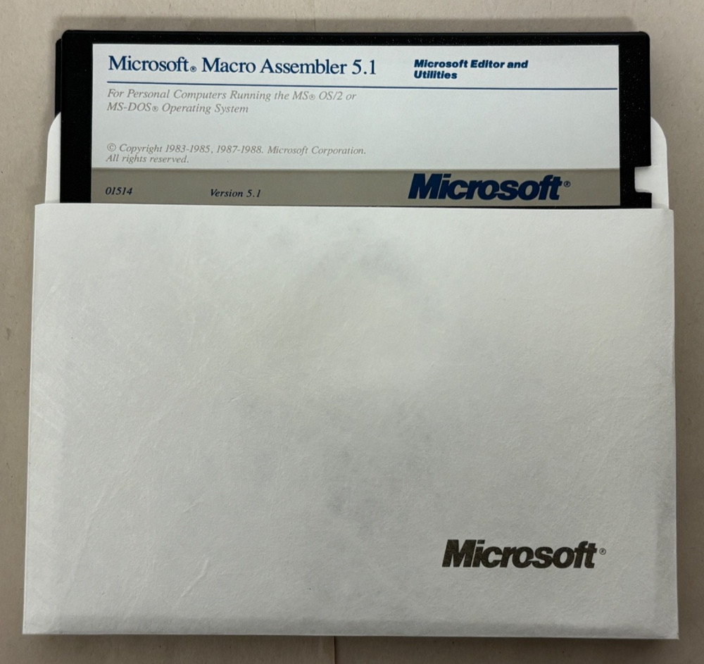 Microsoft Macro Assembler 5.1 OS/2 & MS-DOS Software 5.25" Disks