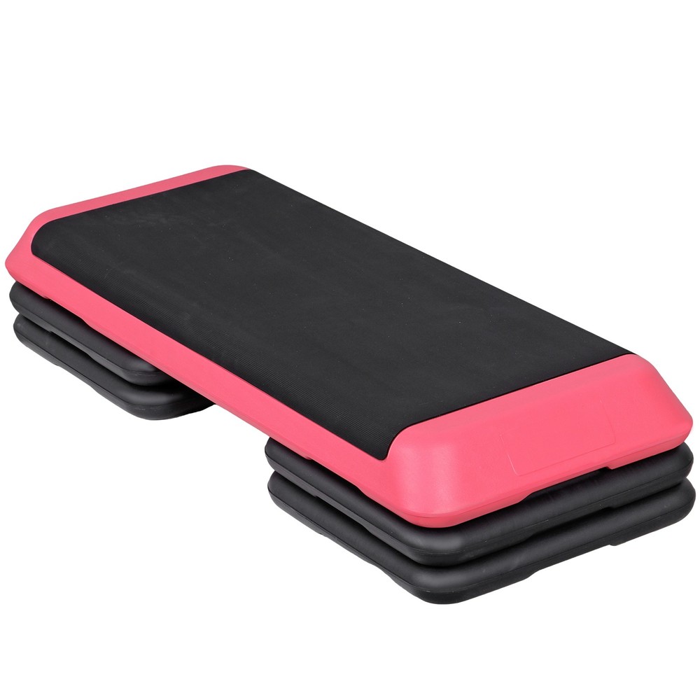 43" Aerobic Exercise Step Platform Adjustable Stepper with 4 Risers for Gym Pink