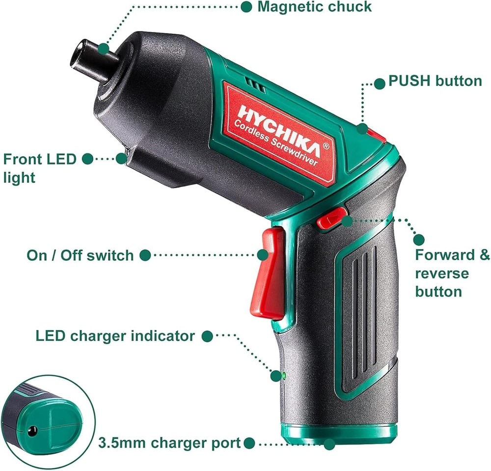 Lightweight & Ergonomic Cordless Screwdriver - 6N.m Torque for DIY Projects