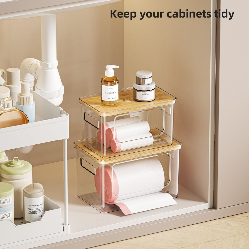 Under Sink Organizer,Plastic Trash Bag Holder Dispenser,Stackable Pantry Laun...