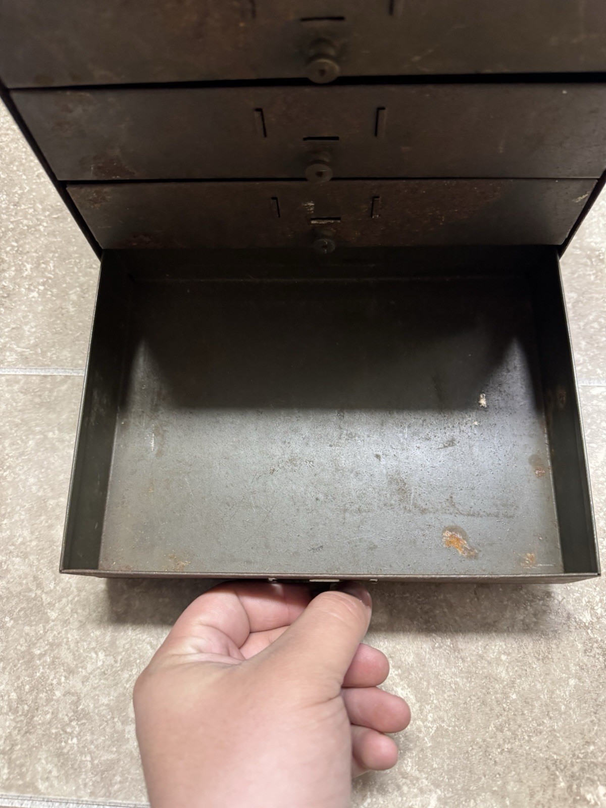 Antique Watchmakers Cabinet Metal Apothecary Industrial Multi 4 Drawer Jewlery