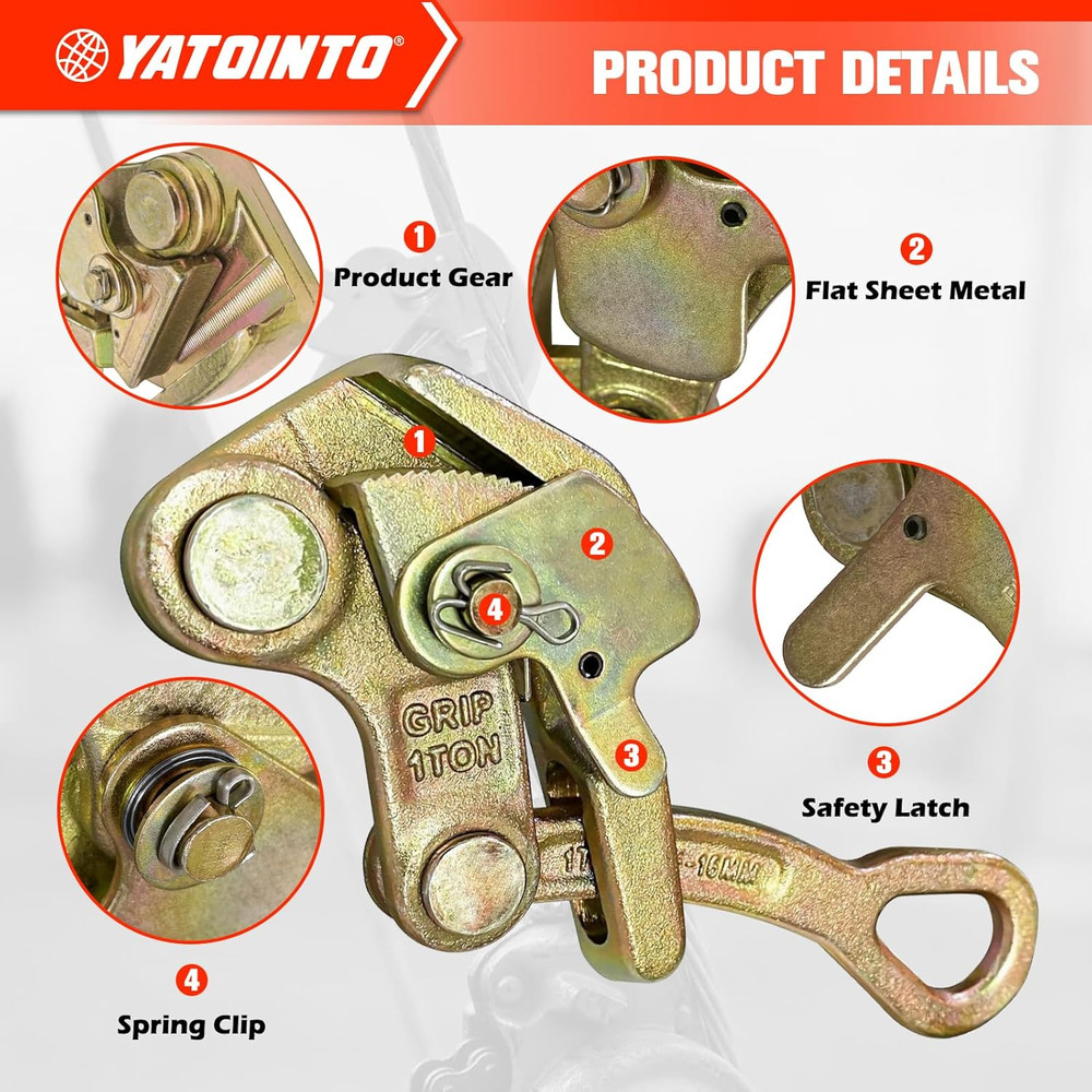 2200Lb Cable Grip Steel Wire Puller 1 Ton, Cable Puller Tool for 2.5-16 Mm Wire