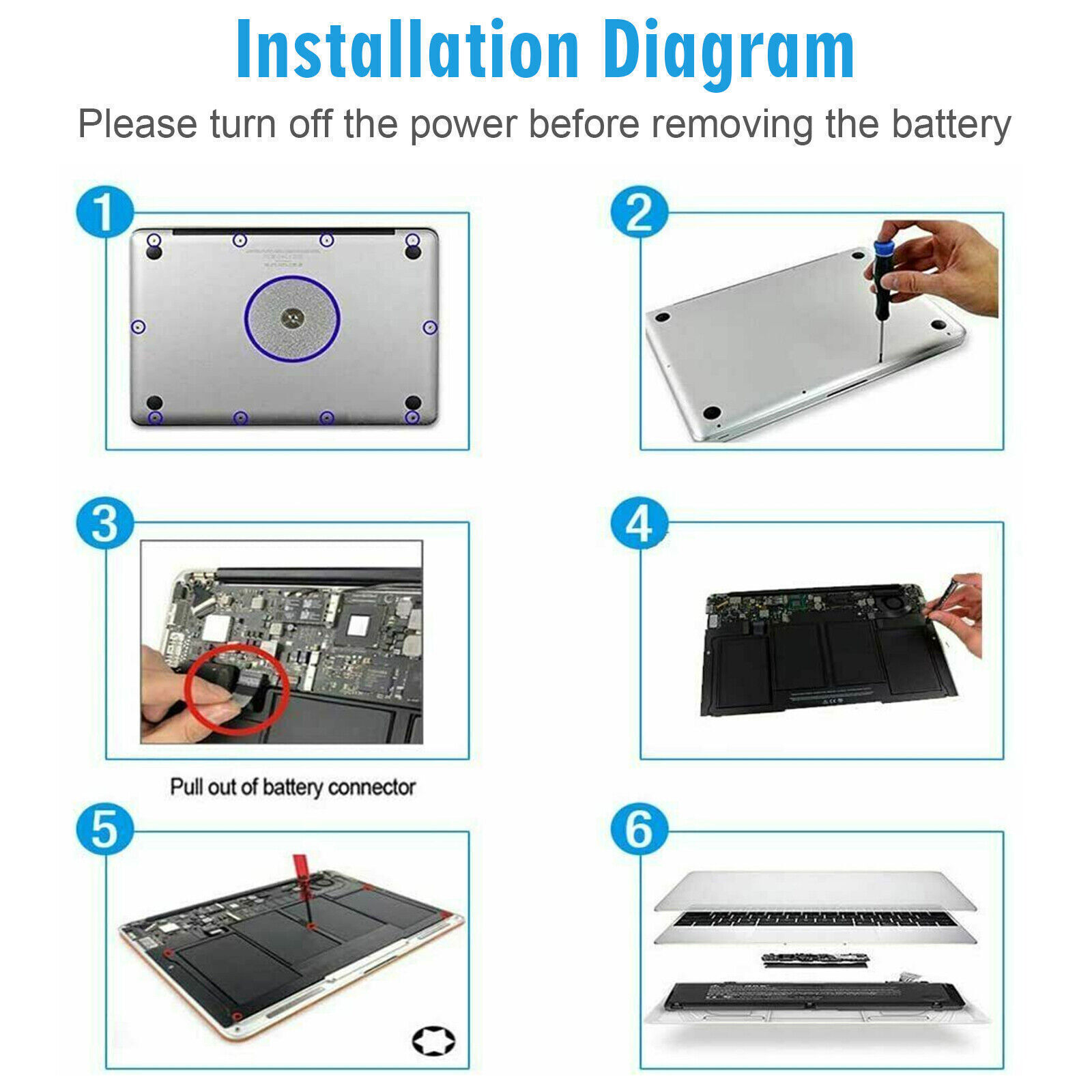 LOT Battery A1405 A1496 for MacBook Air 13'' A1466 Mid 2012 2013,Early 2015 55Wh