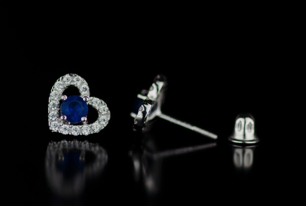 14k Solid Yellow and White Gold Heart Stud Earrings