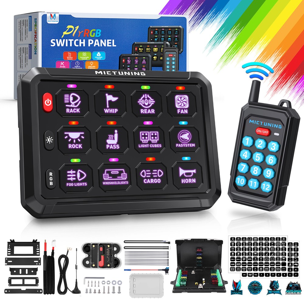 MICTUNING P1Y 12 Gang Switch Panel Wireless Remote Circuit Control Lights System