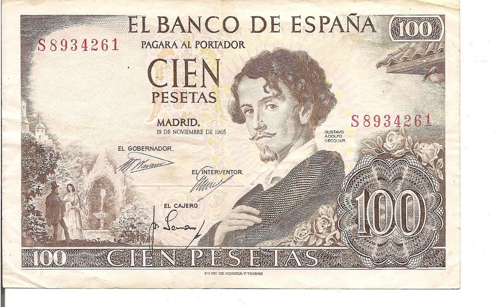 SPAIN, 100 PESETAS, P#150, 1965