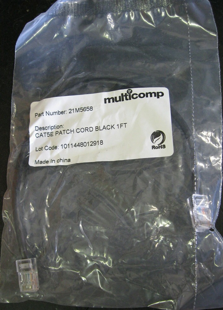 Multicomp 21M5658 CAT5E Patch Cord Black 1 ft