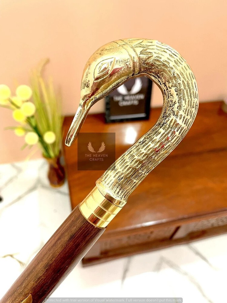 Antique Solid Brass Head Handle Designer Wooden Walking Working Stick Gift