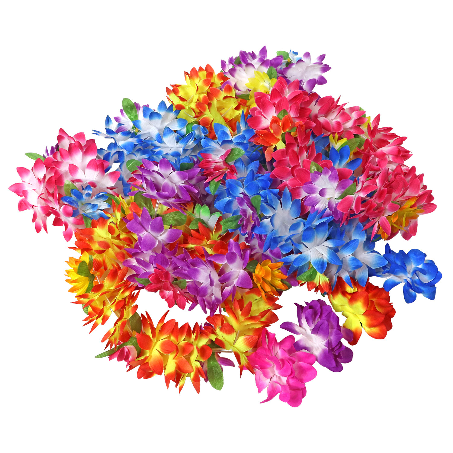 16 Piece Set Hawaiian Flower Leis Headband, Bracelet and Hair Clips Luau Party