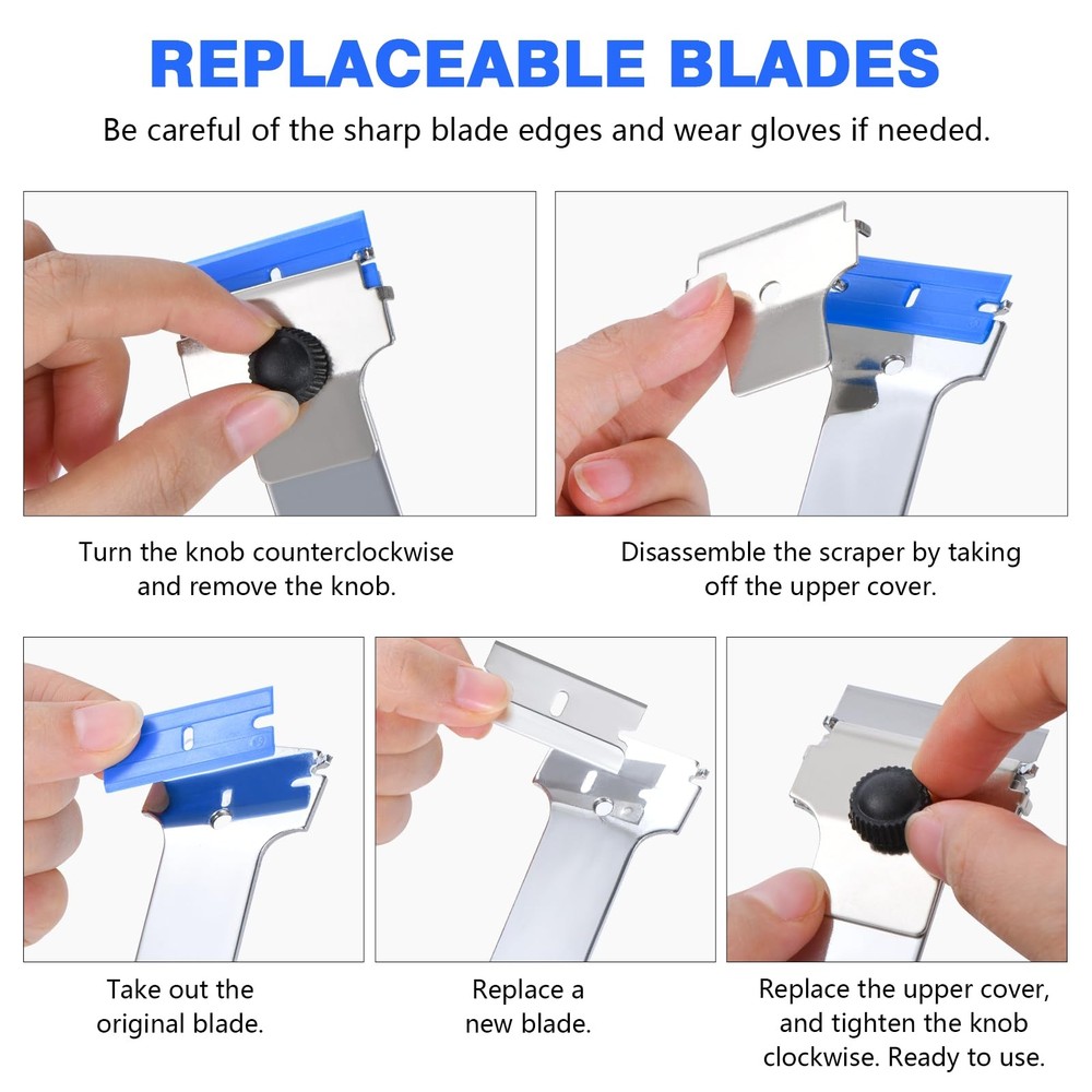 Razor Blade Scraper Tool with 20 Extra Replacement Blades (Metal & Plastic)