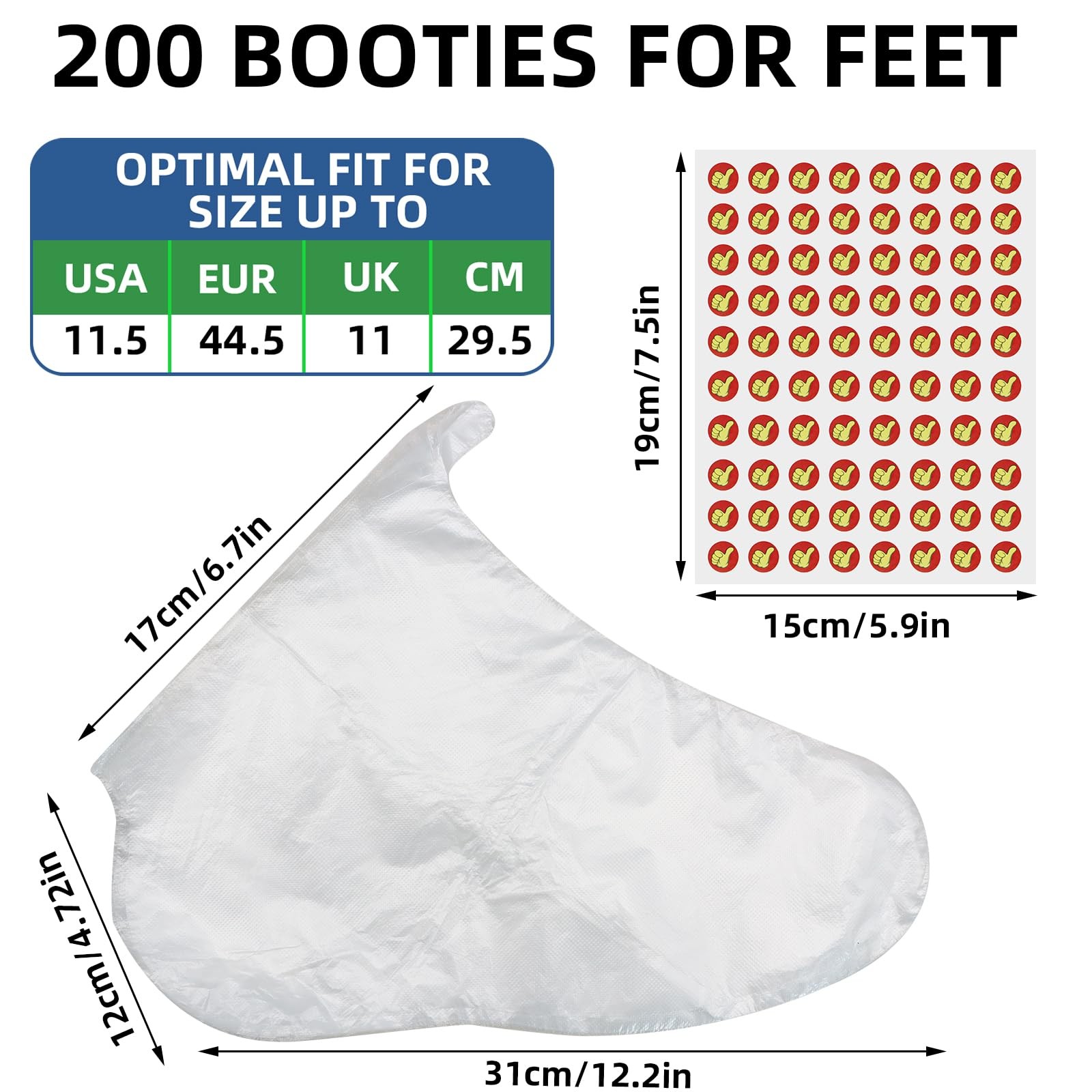 200Pcs Disposable Foot Covers for Feet with 240 Snug Closure Transparent