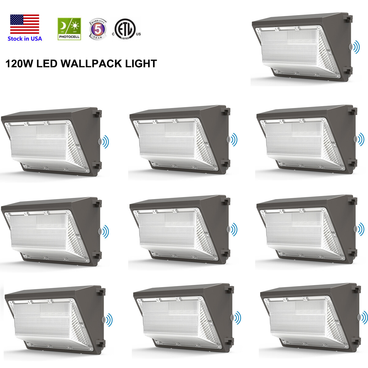Commercial 120W LED Wall Pack Lamp Dust To Dawn Outdoor Area Security Lighting