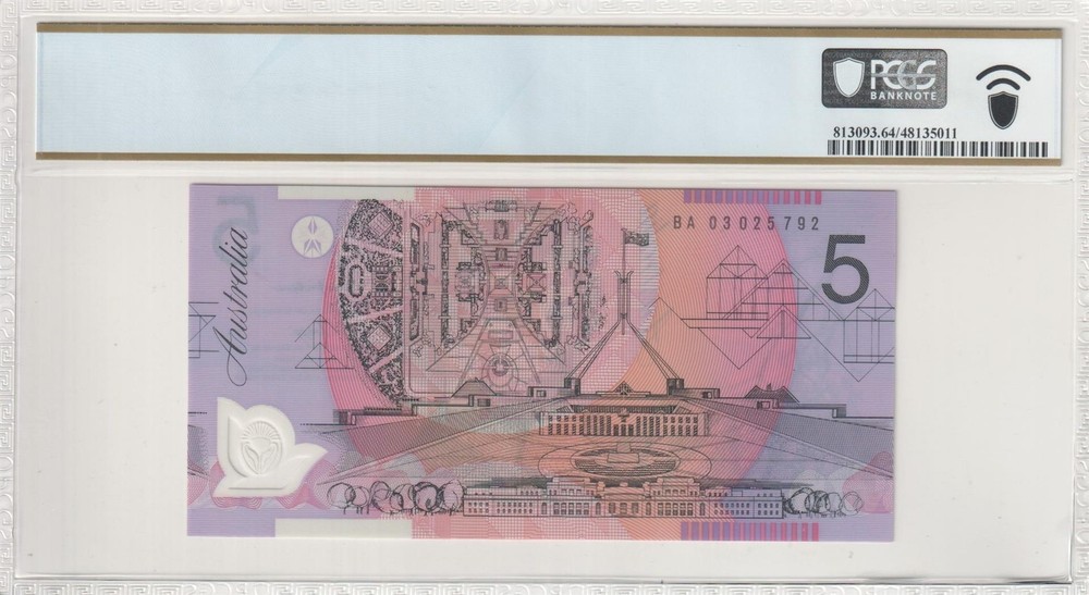First Prefix BA03 2003 Macfarlane Henry $5 Banknote PCGS 64 PPQ
