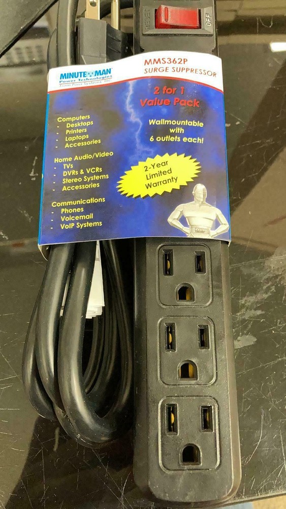 MINUTEMAN 6-OUTLET SURGE SUPPRESSOR PROTECTOR MMS362P 2-PACK
