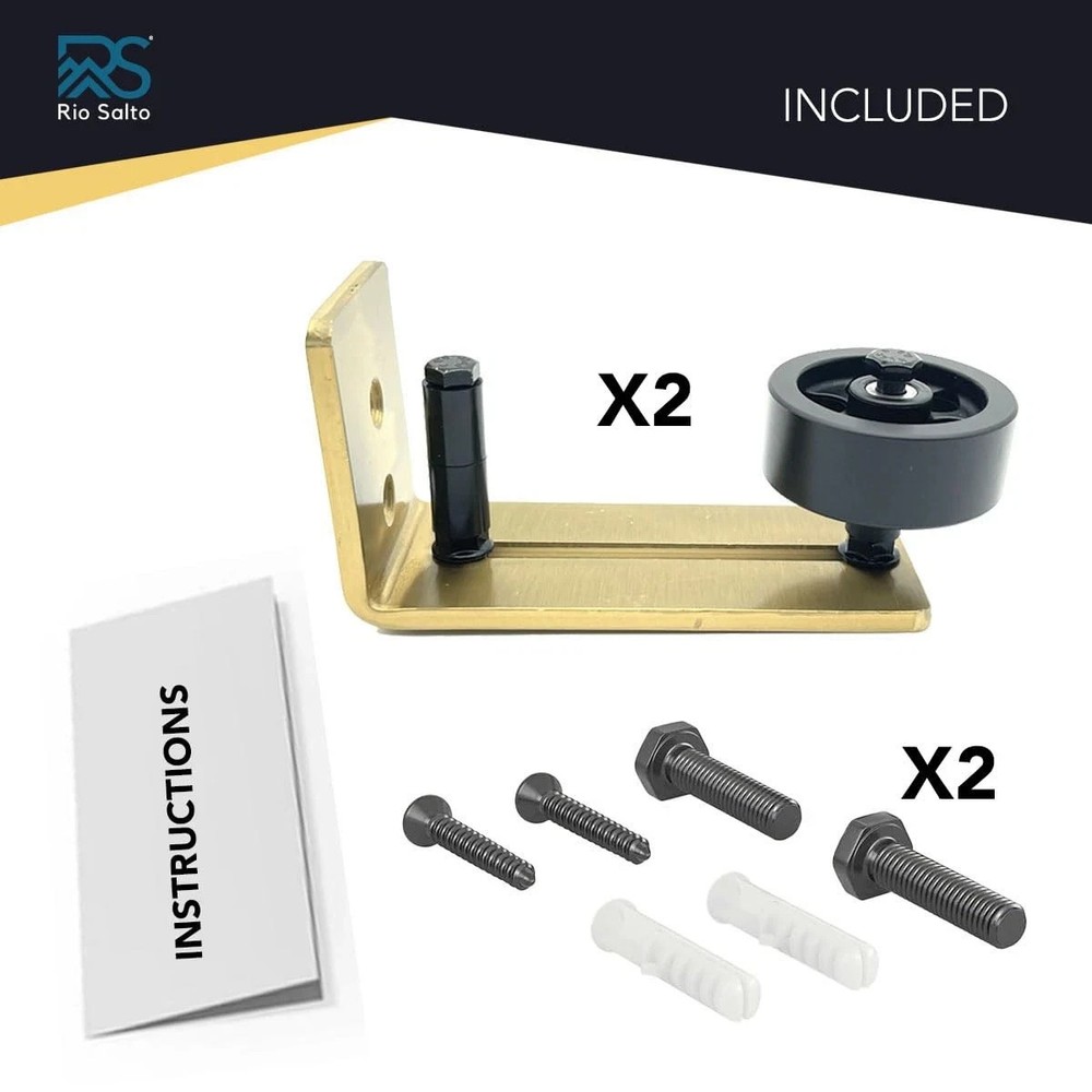 Gold Barn Door Floor Guide 2-Pack Hardware Kit Adjustable Width Sliding Hardw...