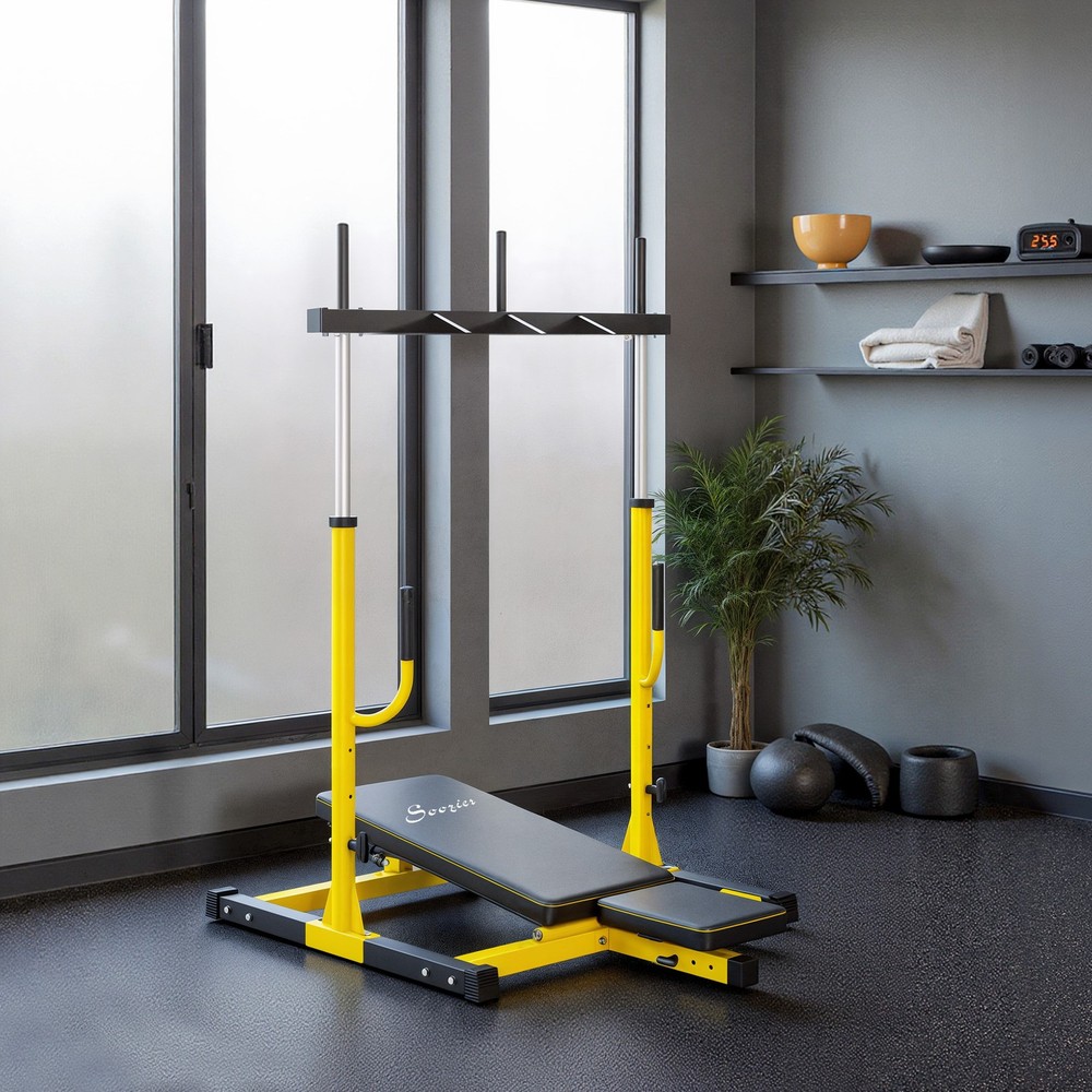 Vertical Leg Press Machine Adjustable Backrest 1" Plate Compatible, Yellow