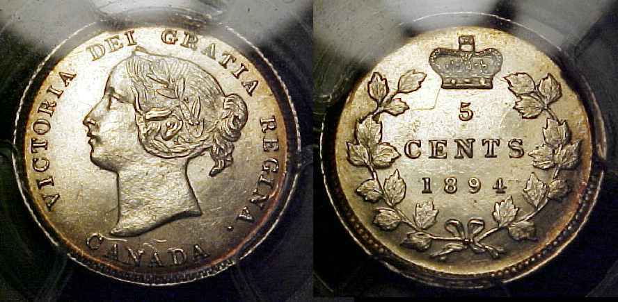 CANADA 1894 Silver Five Cents PCGS MS62