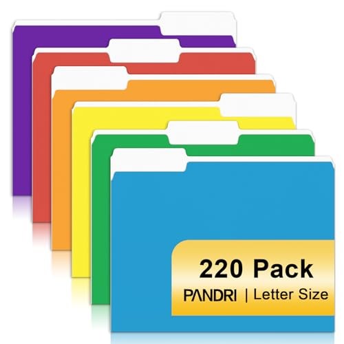 File Folder, 220 Pack Colored File Folder, 1/3 Cut Tabs, Letter Size,