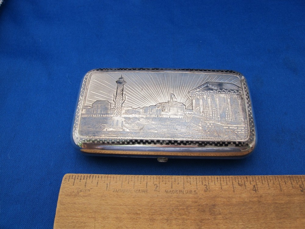 Good RUSSIAN Scenic NIELLO Silver CIGARETTE CASE-Dated 1875-Maker Ae