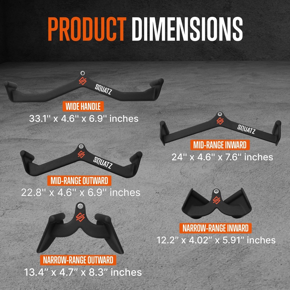 SQUATZ Lat Pulldown Attachments, T-bar, V-bar, Pulley Cable Attachments, Bice...