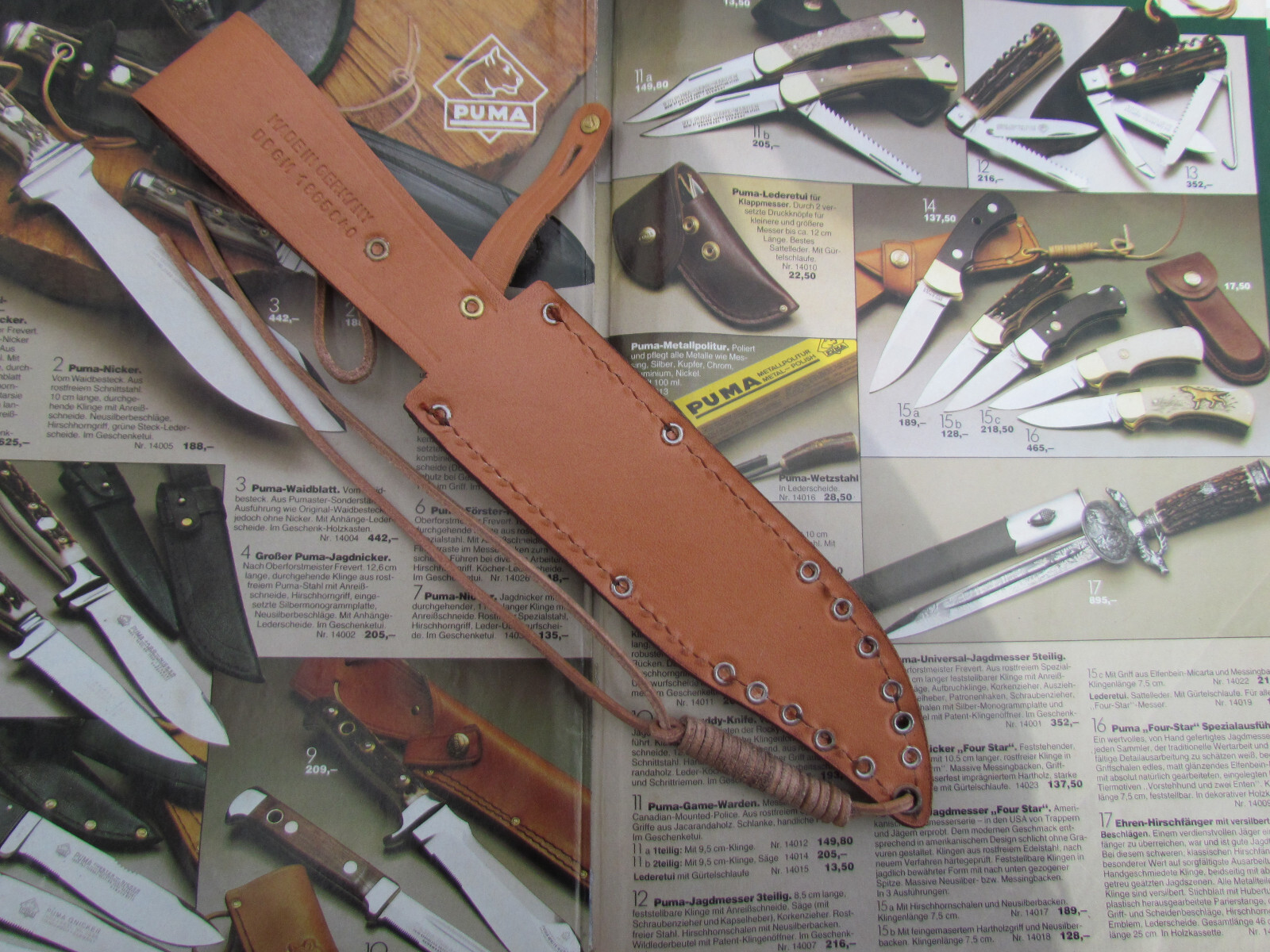 PUMA knife sheath Solingen for PUMA Bowie knife 6396. Model before 1970.