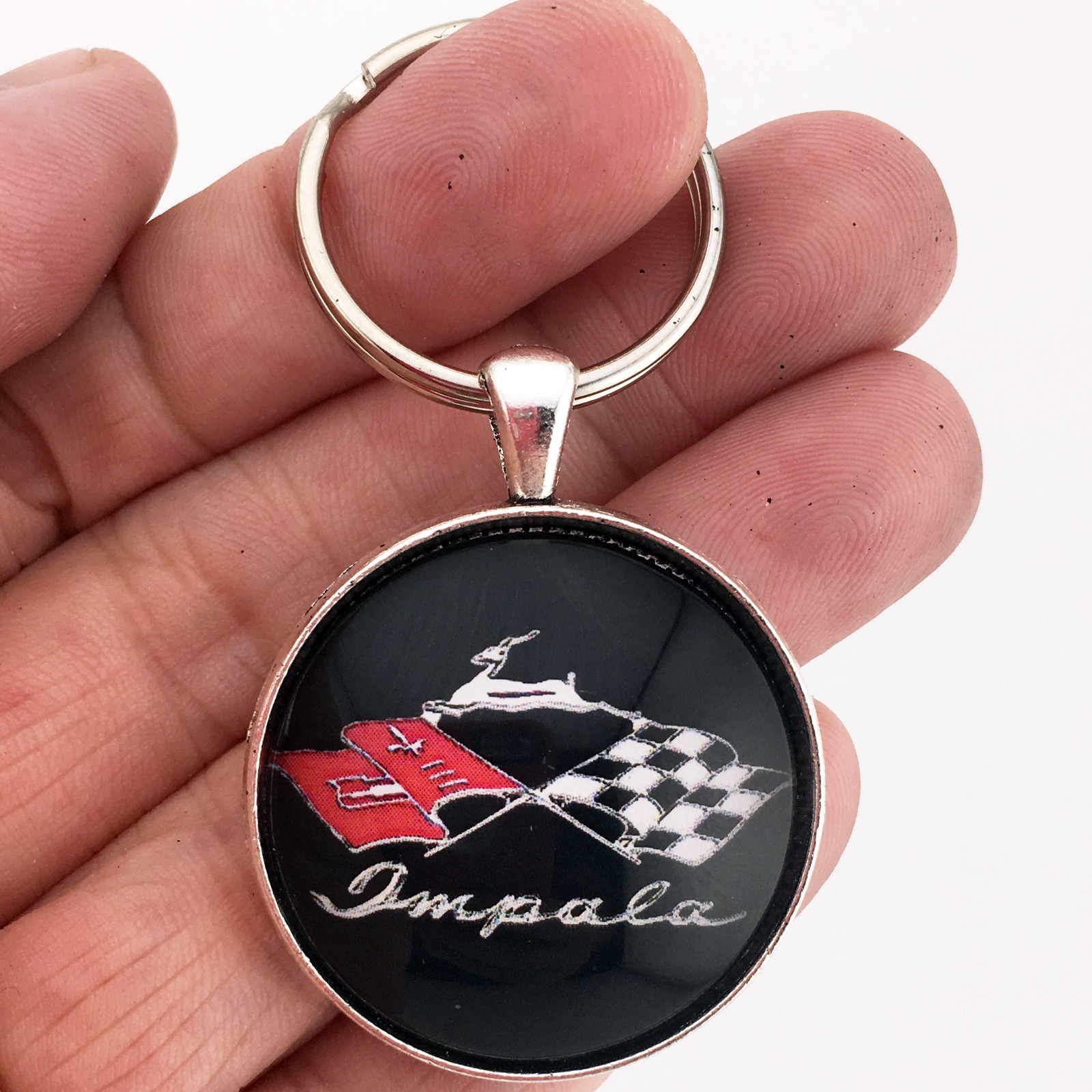 Vintage Impala Racing Flags Fender Trunk Grille Emblem 1.2" Diameter Keychain