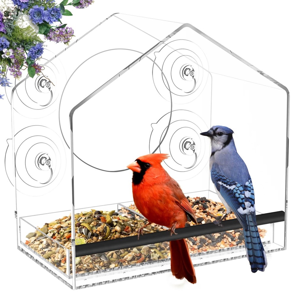 Window Bird Feeder with 4 Extra Strong 2.36'' Suction Cups - 4.4'' Extra Deep...