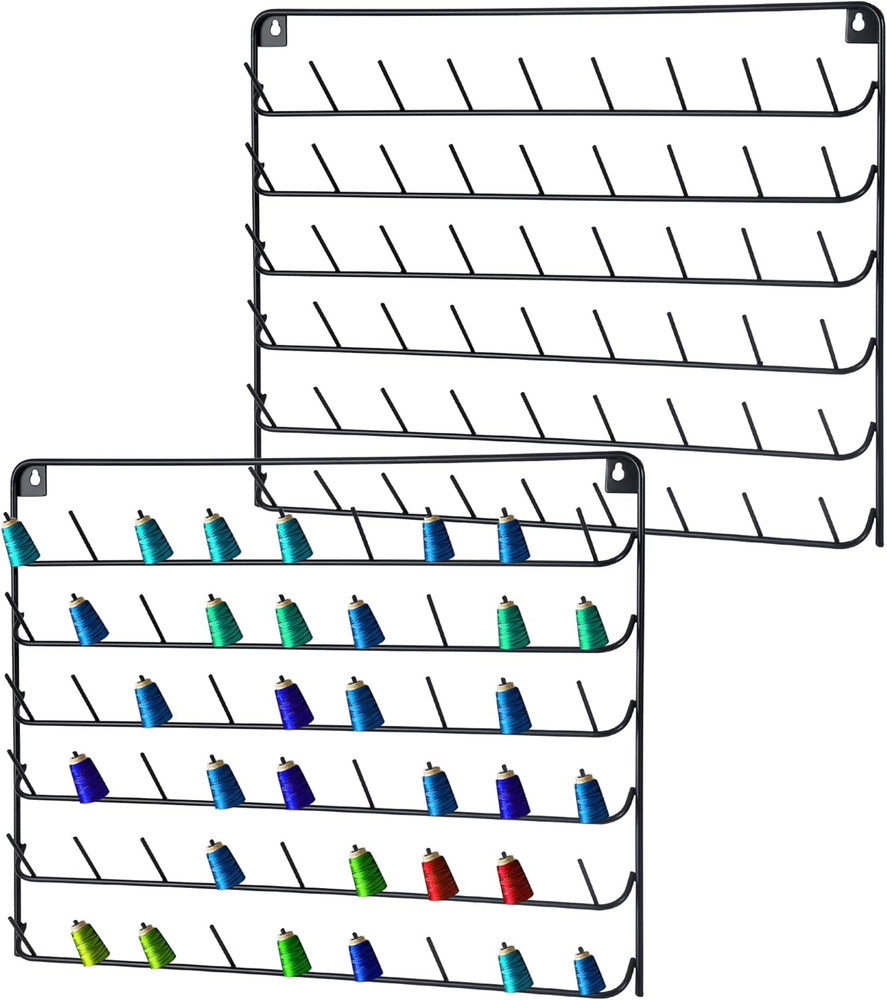 2 Pack Thread Holder Wall Mount - 54 Spool Sewing Thread Organizer - Black