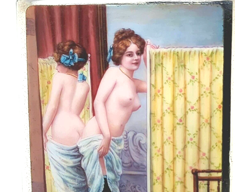 Silver and Enamel Cigarette Case with Erotic Scene