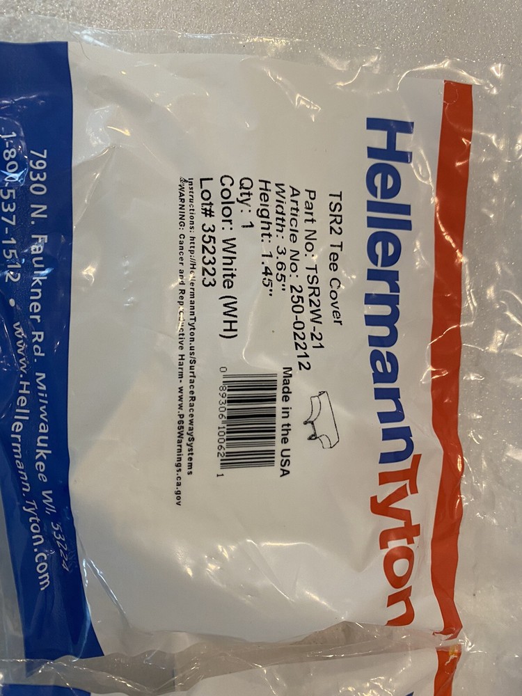 HellermannTyton TSR2W-21 Tee Cover, 1-1/4", 1" Bend Radius, PVC, White, 4-Pack