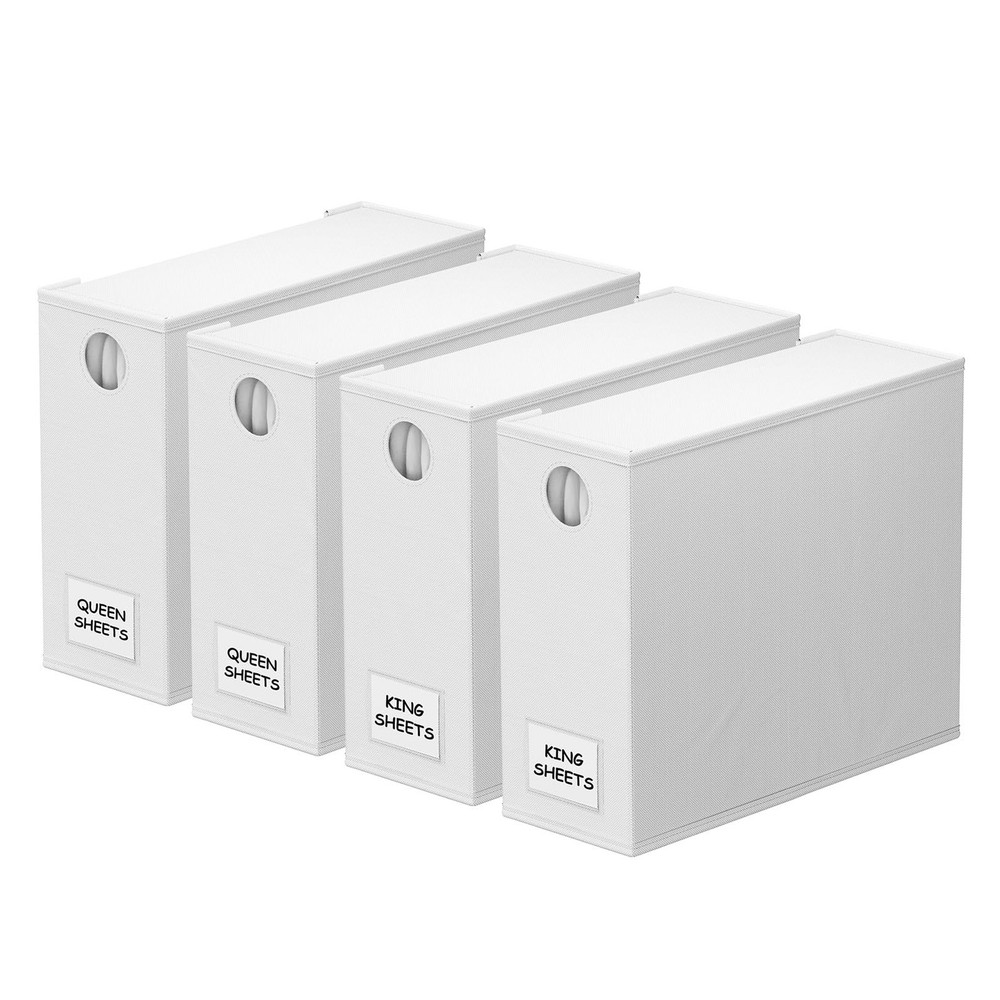 SpaceAid 4 Pack Bed Sheet Organizers and Storage, Foldable 4 Pack, White