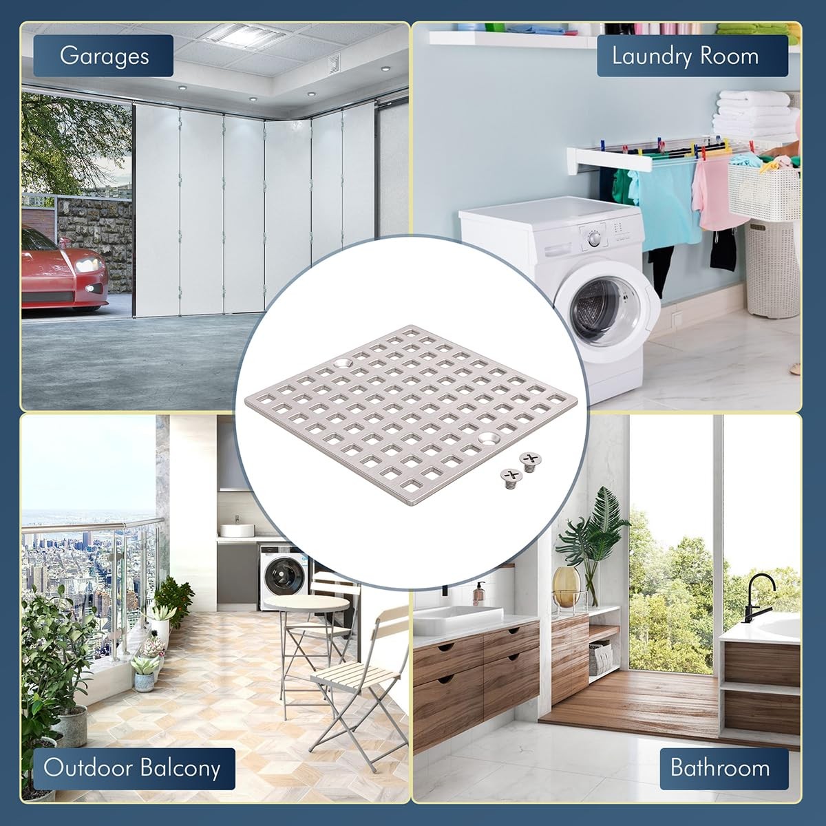 4 Inch Brushed Nickel Square Shower Drain Cover SUS304 Stainless Steel