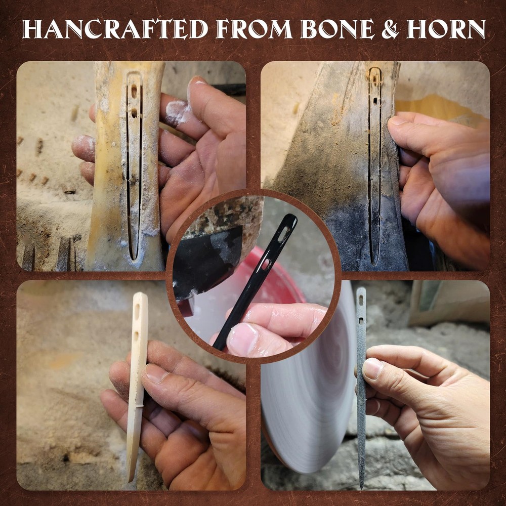 Set 2 Nalbinding Needle Bone & Horn with Large -Eyed. Handmade Binding Tool, ...
