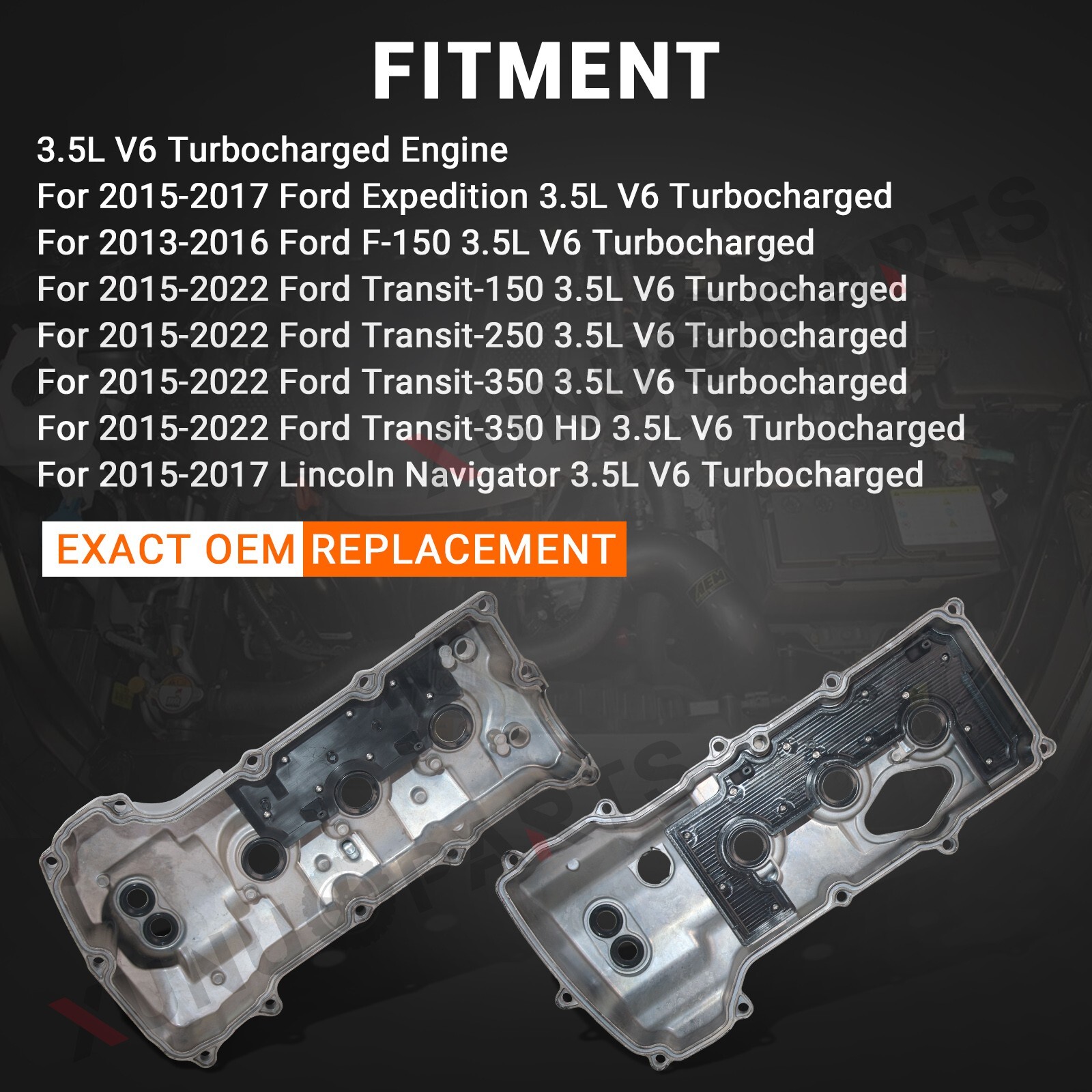 LH & RH Aluminum Valve Covers Set for 2013-2016 Ford F-150 15-17 Expedition 3.5L