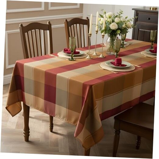 Rectangle Plaid Tablecloth, Waterproof Table 70" x 52" (Rectangular) Brown