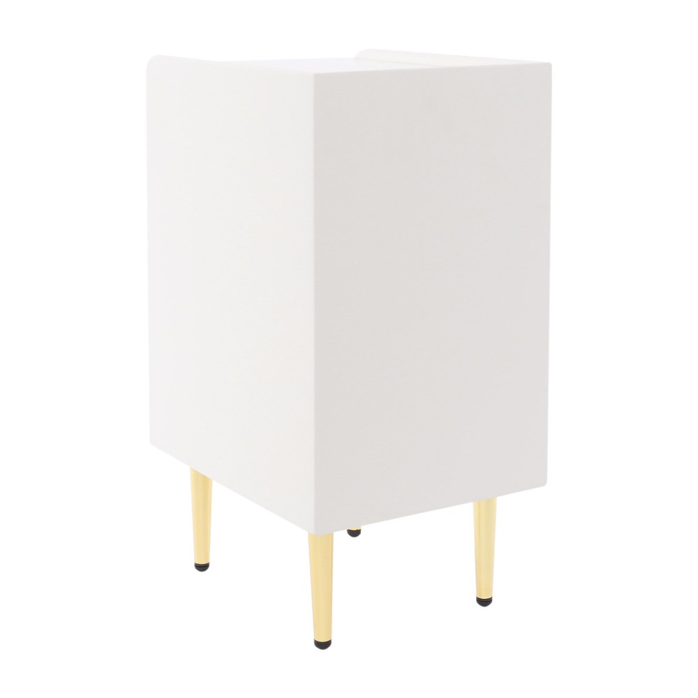 3 Drawer Narrow Side Table - Leather & Wood, Titanium-plated, Rectangular Modern