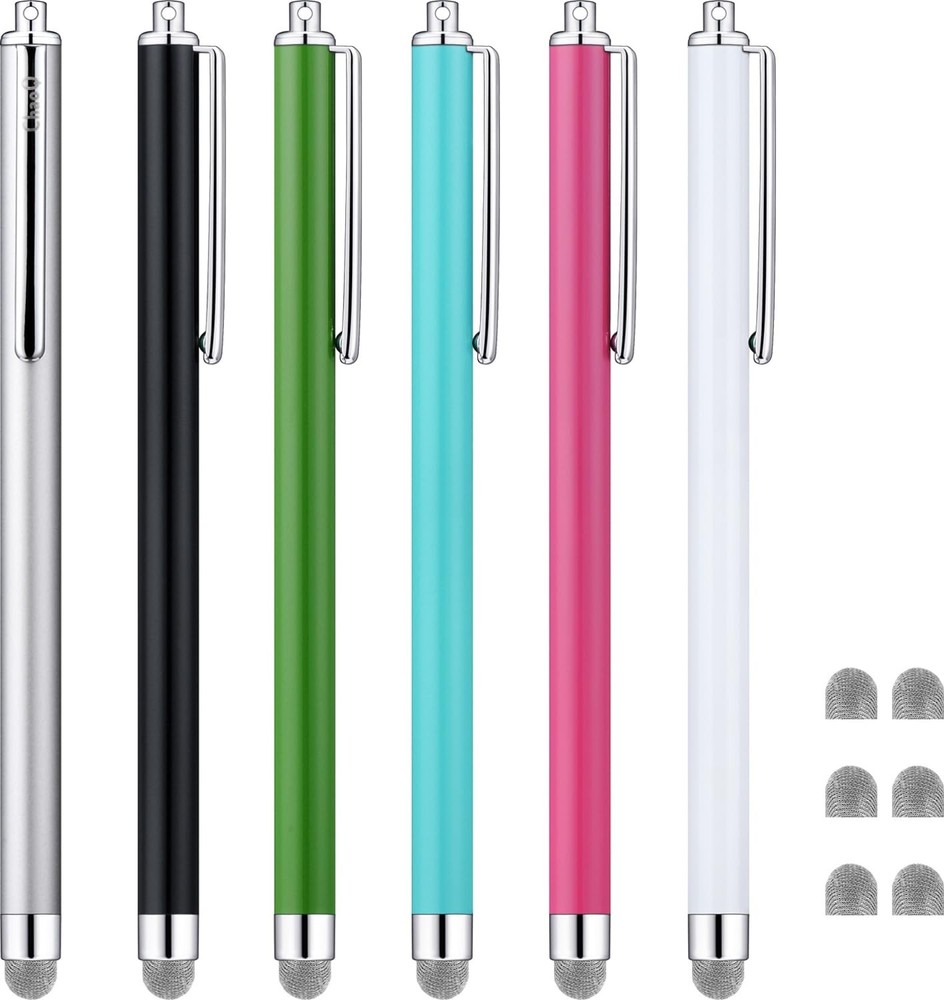 Stylus Pens Capacitive 6-Pack with 6 Replaceable Mesh Tips Black White Pink