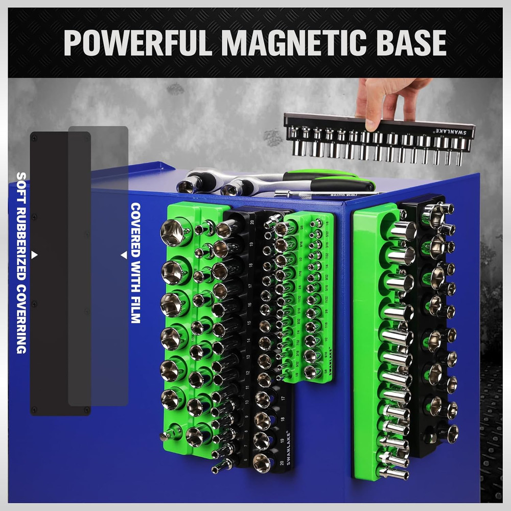 Magnetic Socket Organizer Holder Tool: 8PCS Set Includes 2PCS 1/4", 4PCS 3/8", 2