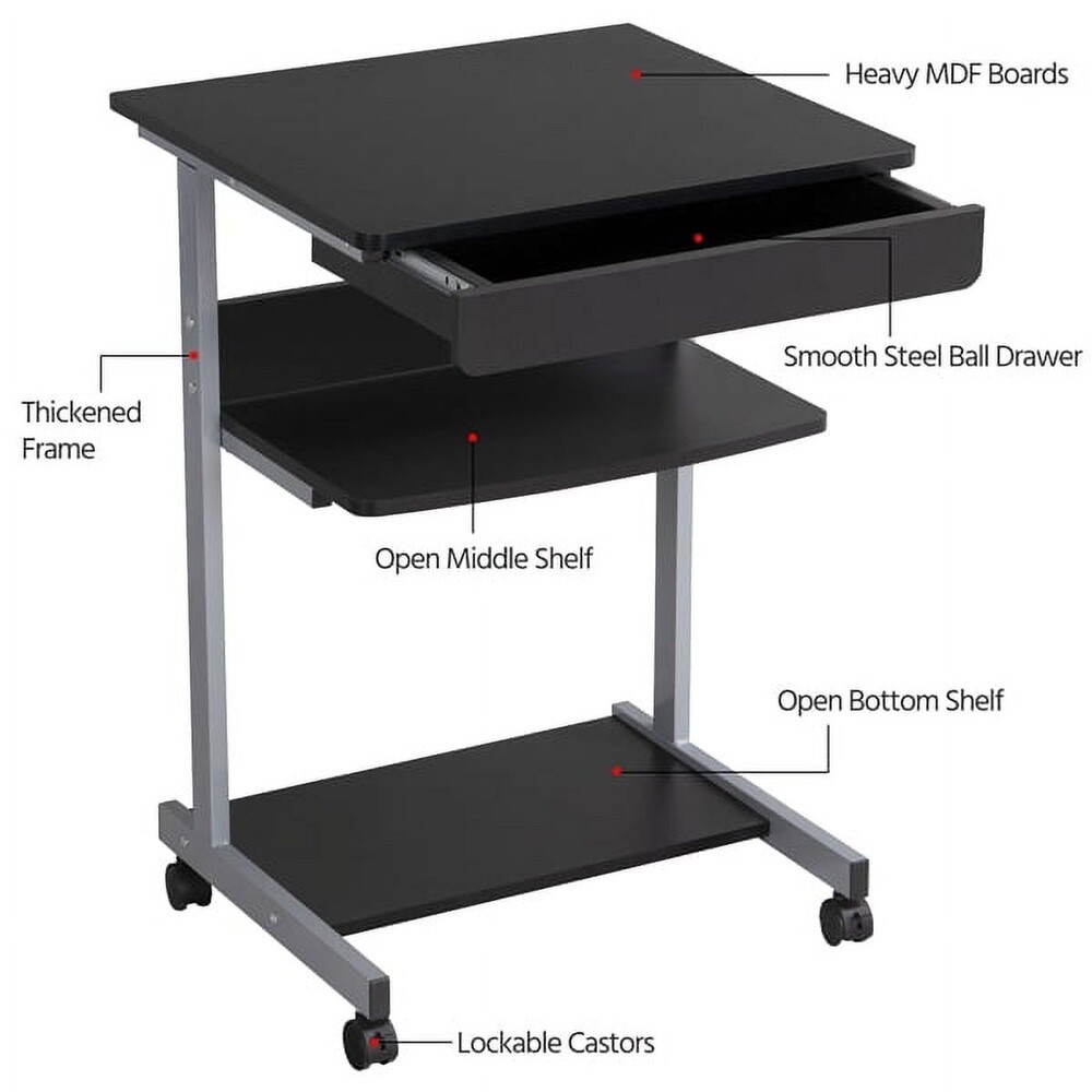 Rolling Computer Desk W/ Shelves Drawer Mobile Office Table Multi-Functional New