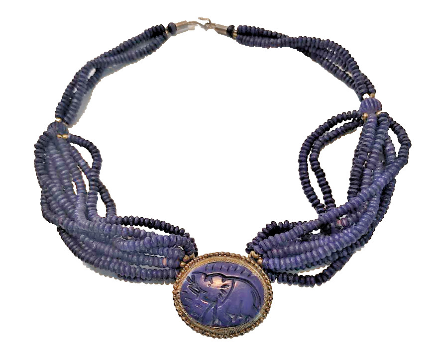 Multi Strand  Seed Bead Carved Elephants Open Hook Necklace