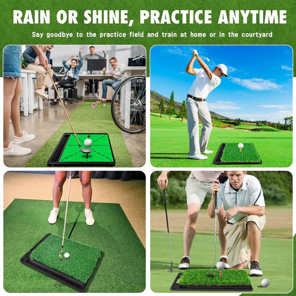 Golf Hitting Mat, 3-in-1 Golf Practice Mat, Replaceable Turf Golf Training Ma...