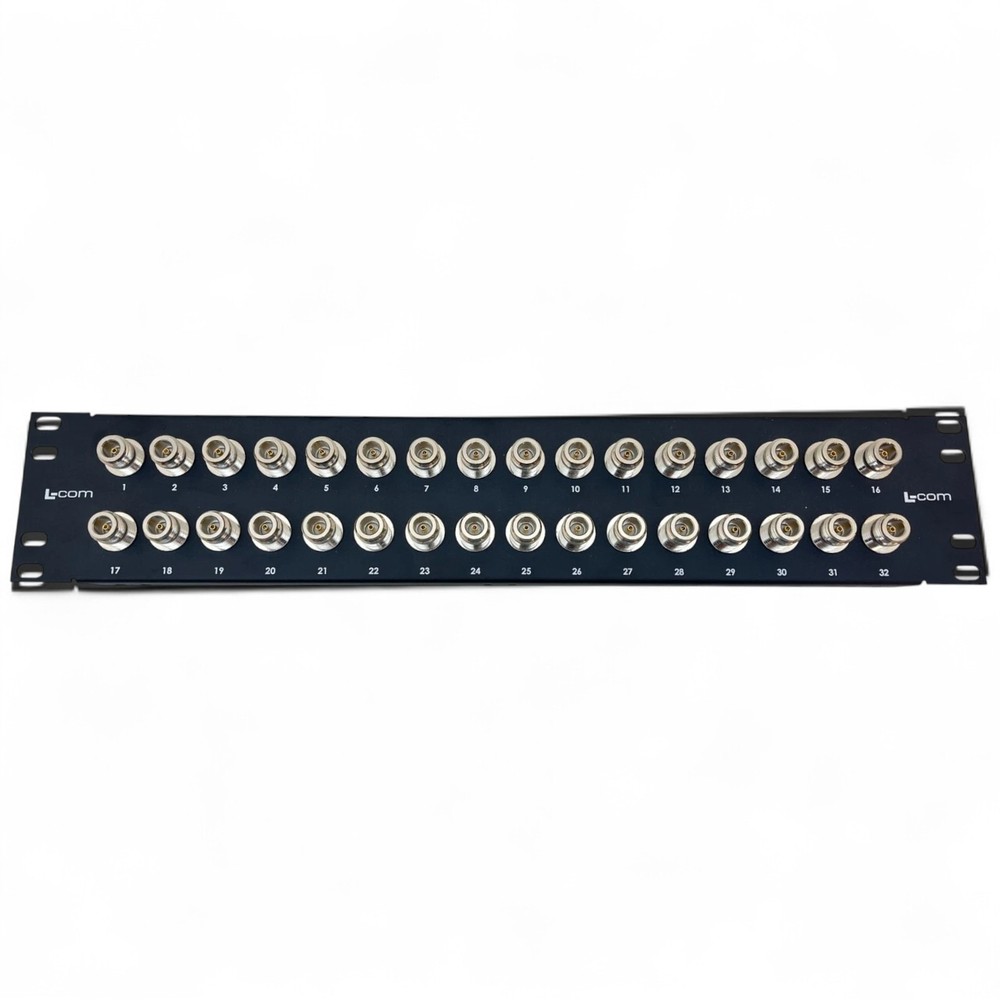 L-Com 32-Port TNC Female Bulkhead Feed-Through Panel 2U Rack Mount Patch Panel