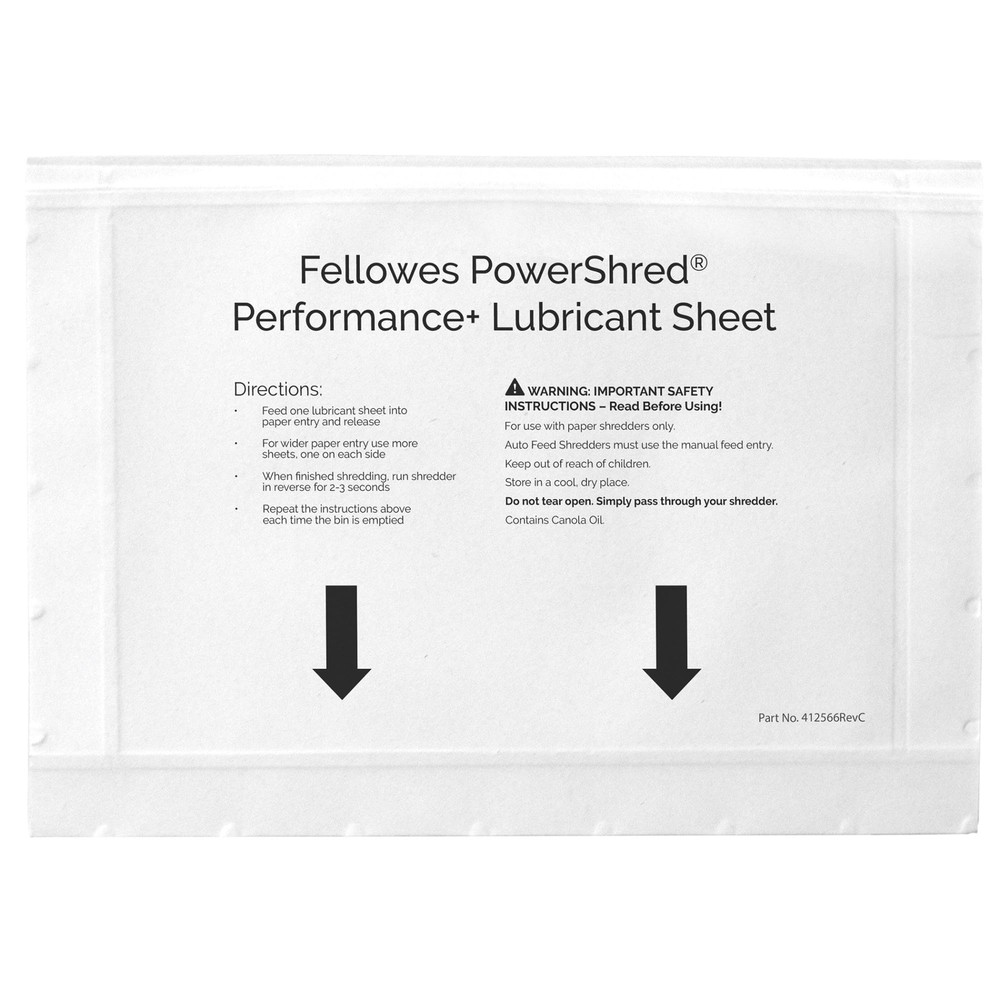 Fellowes Performance Shredder Lubricant Sheets 10 Pack for Smooth Operation