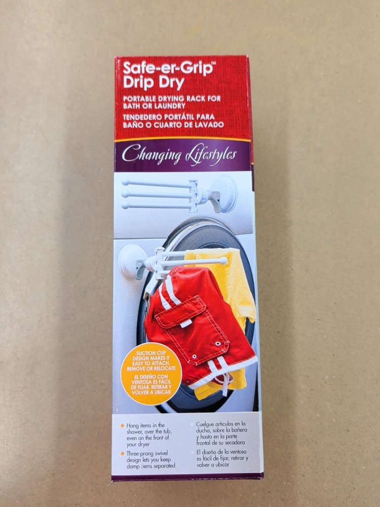 Safe-Er-Grip 42980 White Plastic Reusable Drying Rack for Bath / Laundry Hook