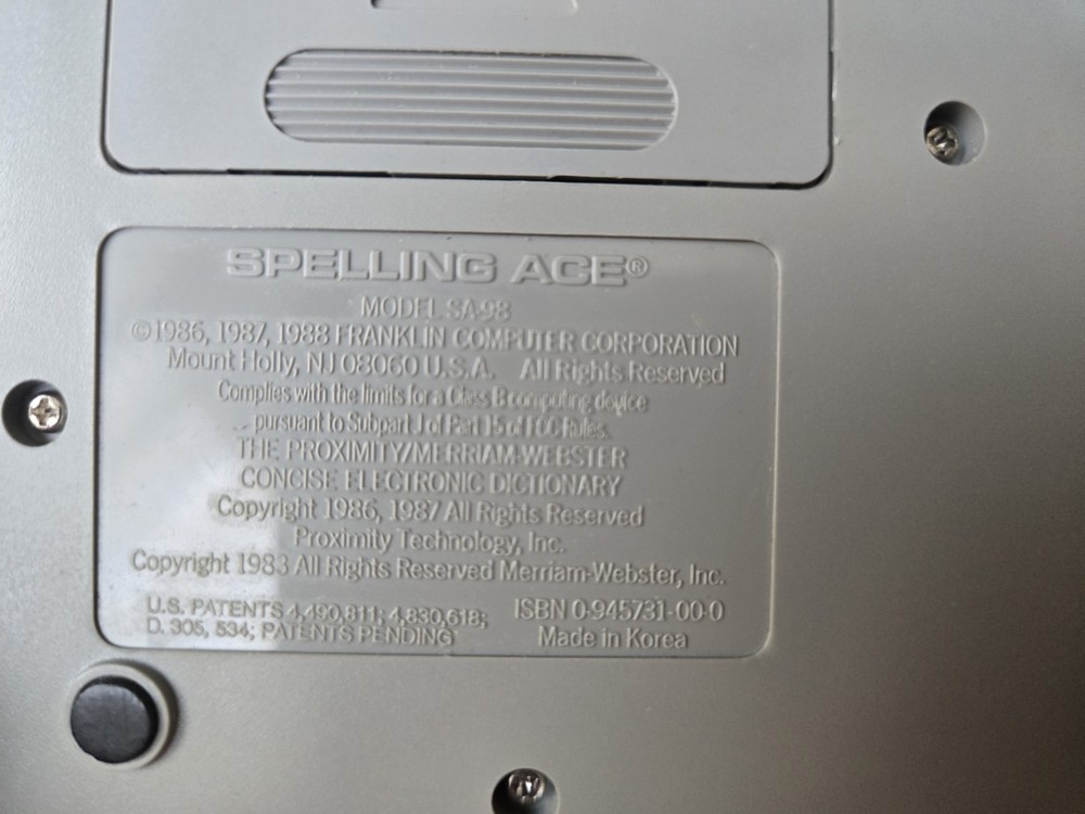 Franklin Computer Spelling Ace SA-98 Handheld Electronic Spell Checker 1987 Vtg